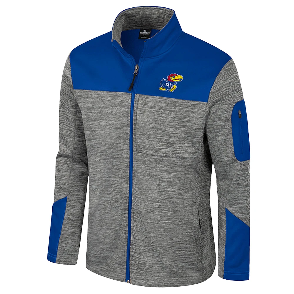 Veste zippée intégrale pour homme Colosseum Gray/Royal Kansas Jayhawks Guard