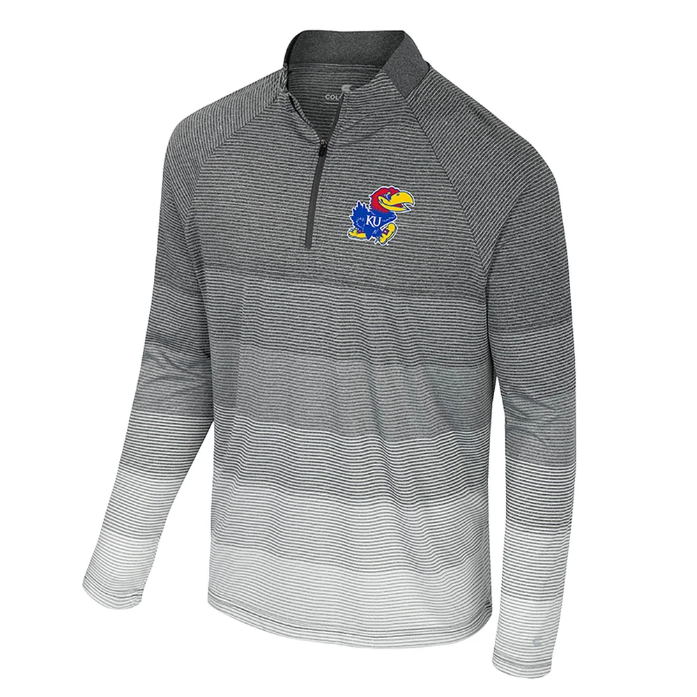 Men's Colosseum  Gray Kansas Jayhawks AI Striped Mesh Quarter-Zip Raglan Windshirt