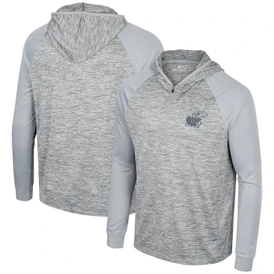 Men's Colosseum Gray Kansas Jayhawks Cybernetic Raglan Quarter-Zip Hooded Top