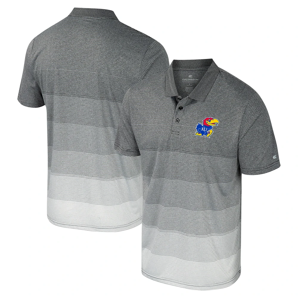 Men's Colosseum Gray Kansas Jayhawks Striped Mesh Polo