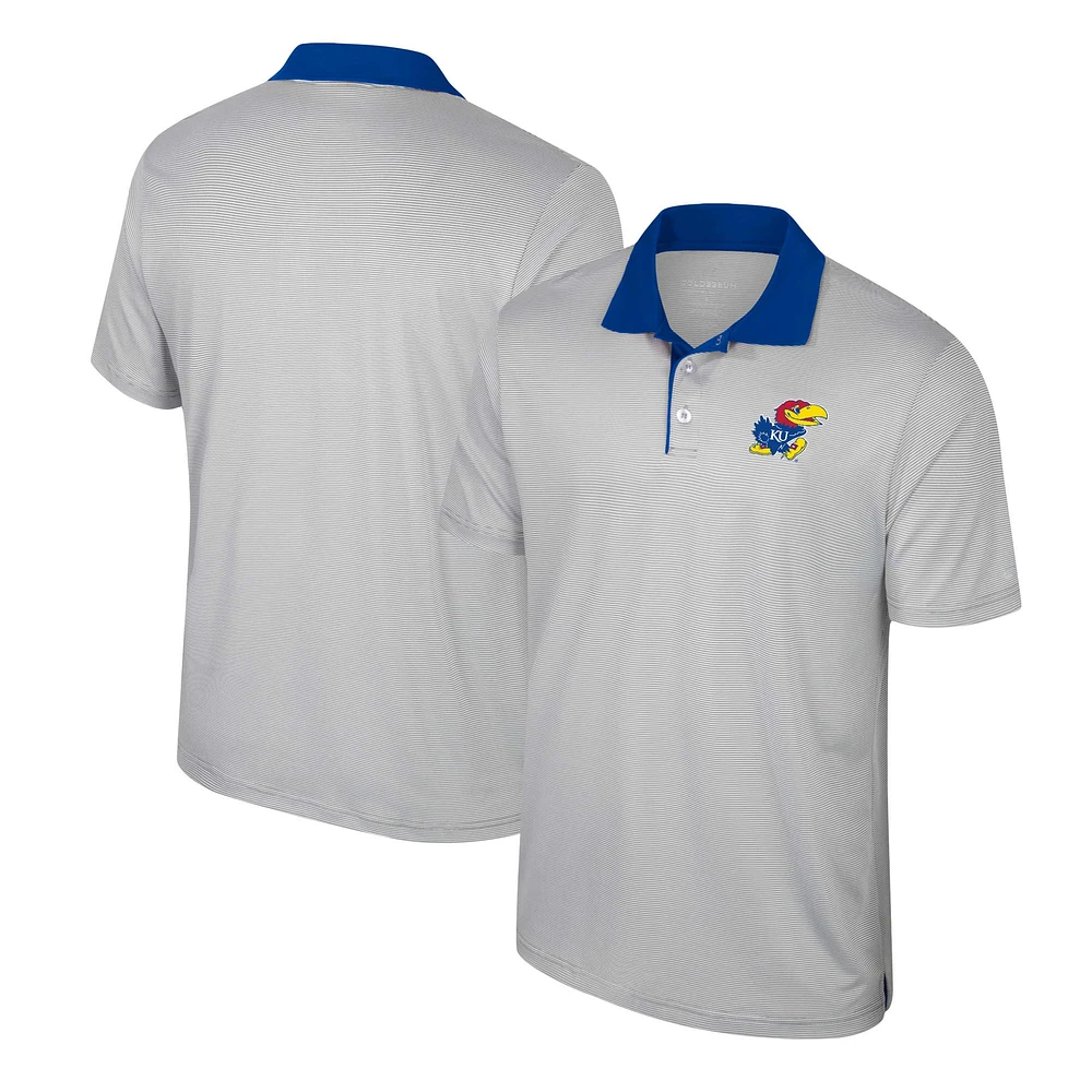 Men's Colosseum Gray Kansas Jayhawks Tuck Striped Polo