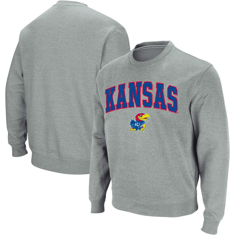 Men's Colosseum Heather Gray Kansas Jayhawks Arch & Logo Crew Neck Sweatshirt