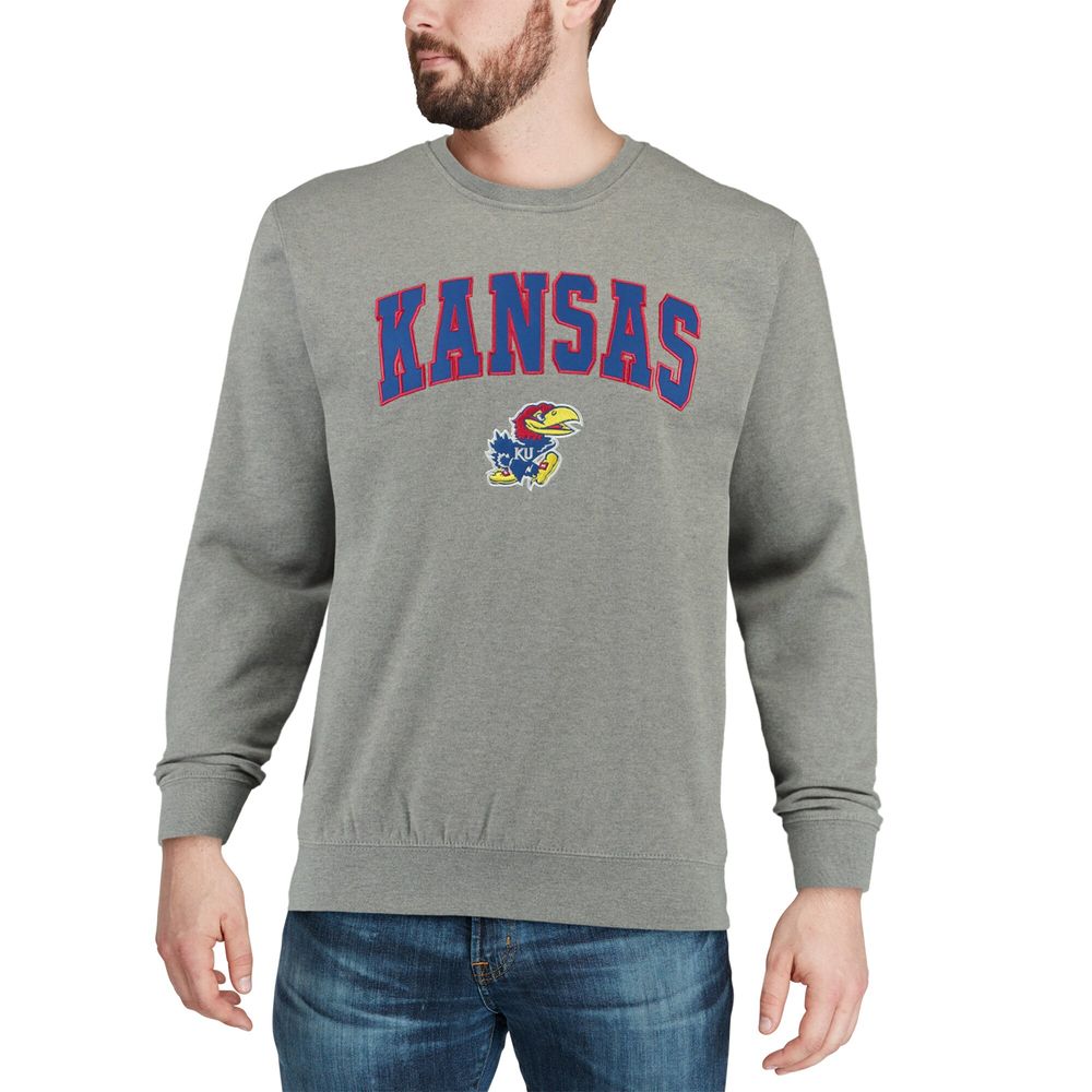 Men's Colosseum Heather Gray Kansas Jayhawks Arch & Logo Crew Neck Sweatshirt