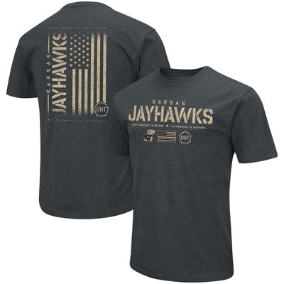 Men's Colosseum Heathered Black Kansas Jayhawks OHT Military Appreciation Flag 2.0 T-Shirt