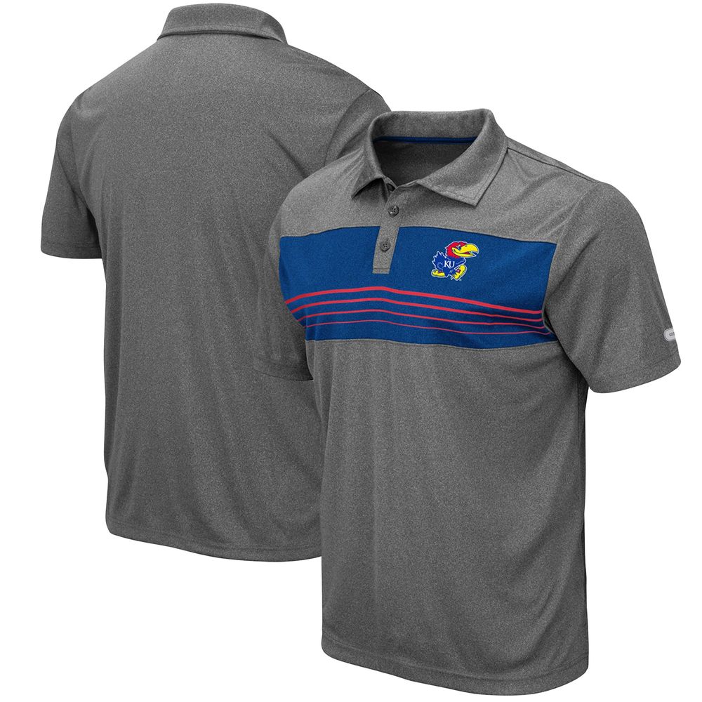 Men's Colosseum Heathered Charcoal Kansas Jayhawks Smithers Polo