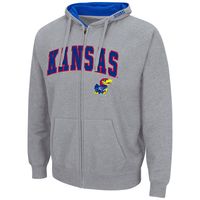 Men's Colosseum Heathered Gray Kansas Jayhawks Arch & Logo 3.0 Full-Zip Hoodie