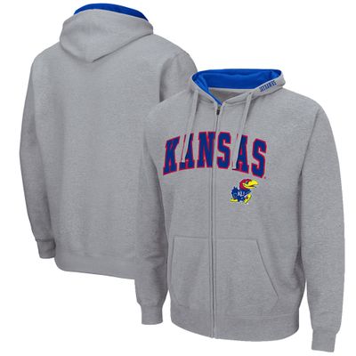 Men's Colosseum Heathered Gray Kansas Jayhawks Arch & Logo 3.0 Full-Zip Hoodie