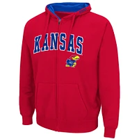 Men's Colosseum Red Kansas Jayhawks Arch & Logo 3.0 Full-Zip Hoodie