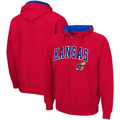 Men's Colosseum Red Kansas Jayhawks Arch & Logo 3.0 Full-Zip Hoodie