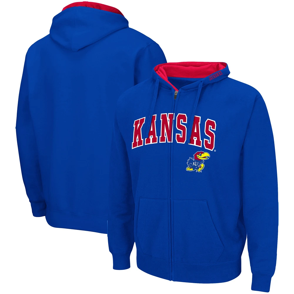 Sweat à capuche entièrement zippé Colosseum Royal Kansas Jayhawks Arch & Logo 3.0 pour homme