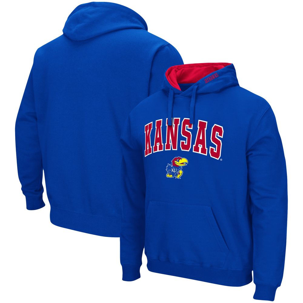 Men's Colosseum Royal Kansas Jayhawks Arch & Logo 3.0 Pullover Hoodie