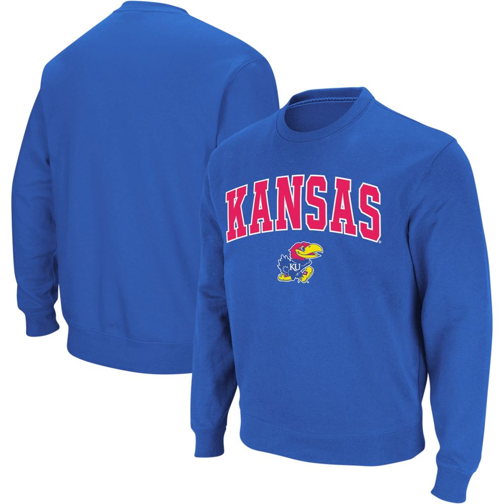 Men's Colosseum Royal Kansas Jayhawks Arch & Logo Crew Neck Sweatshirt