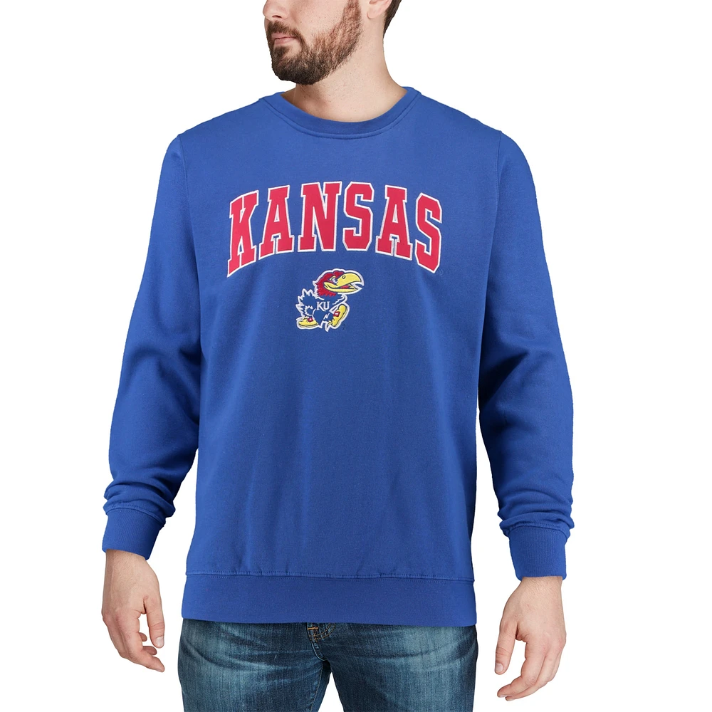 Men's Colosseum Royal Kansas Jayhawks Arch & Logo Crew Neck Sweatshirt