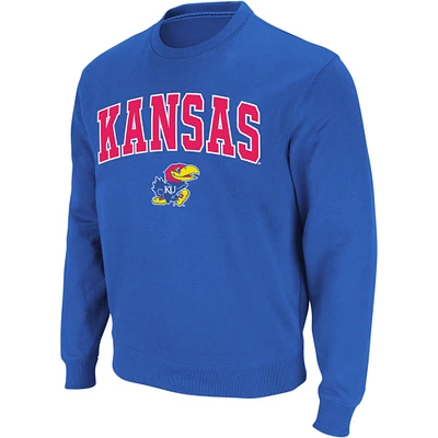 Men's Colosseum Royal Kansas Jayhawks Arch & Logo Crew Neck Sweatshirt