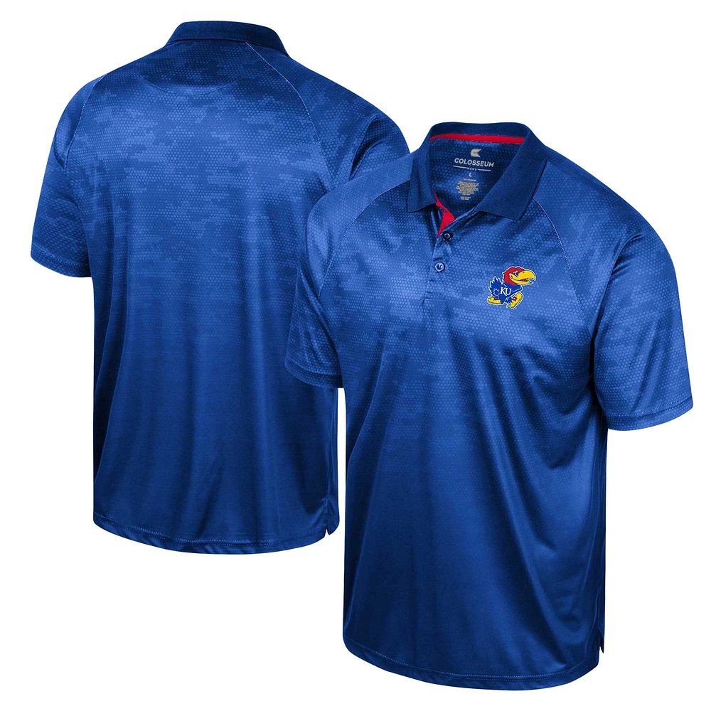 Polo à manches raglan nid d'abeille Colosseum Royal Kansas Jayhawks pour homme