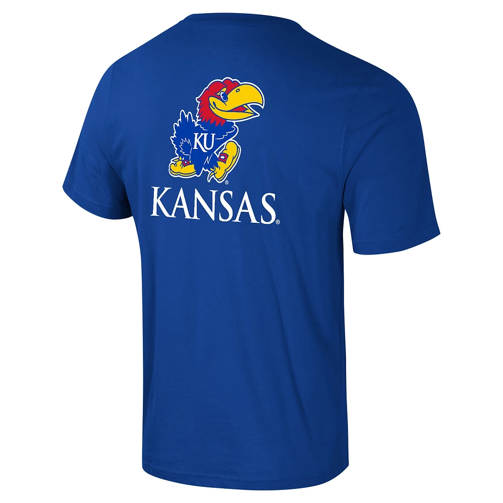 Men's Colosseum Royal Kansas Jayhawks Logo Lockup 2-Hit Active Blend T-Shirt