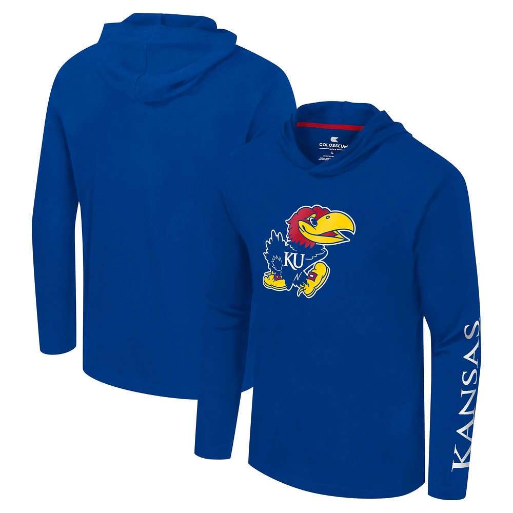 T-shirt à capuche manches longues avec logo Colosseum Royal Kansas Jayhawks pour hommes