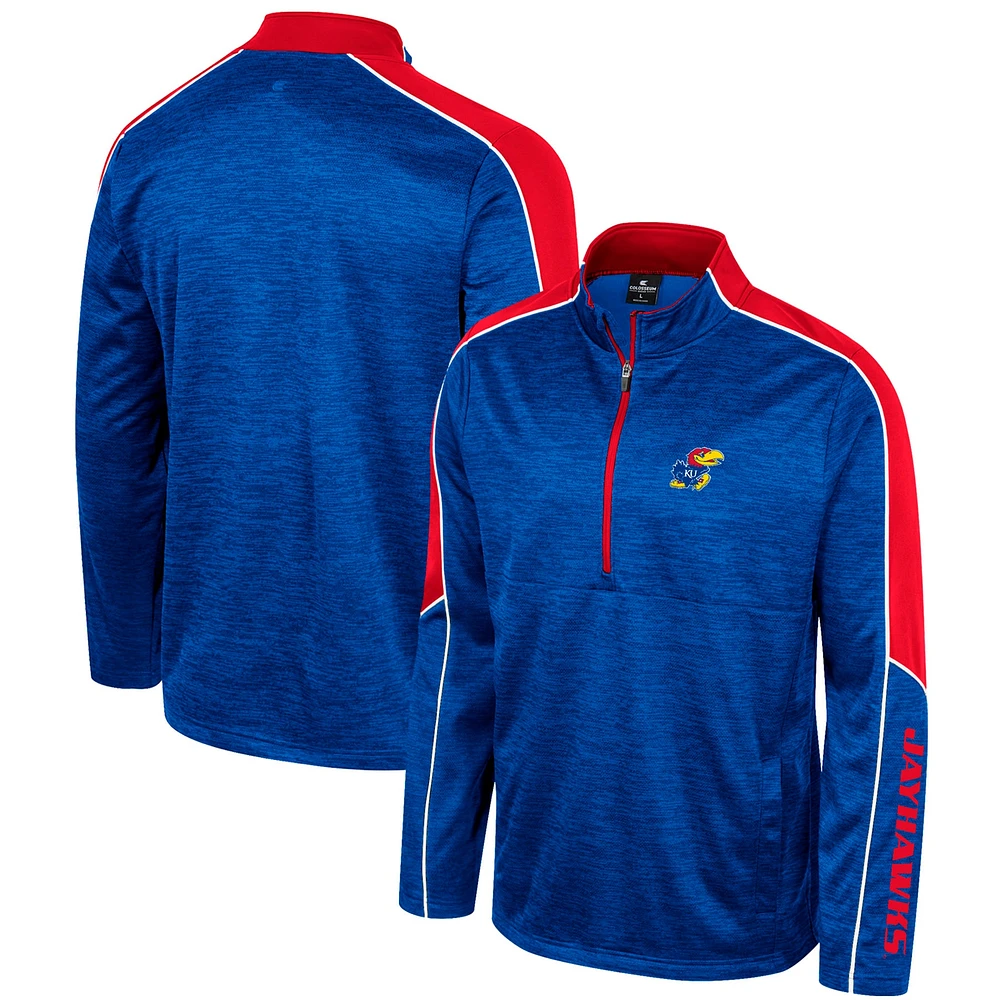 Veste à demi-zip chinée Colosseum Royal Kansas Jayhawks pour hommes