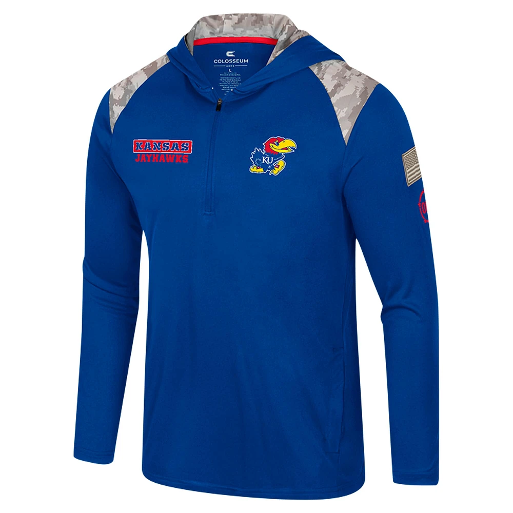 Men's Colosseum Royal Kansas Jayhawks OHT Military Appreciation Quarter-Zip Hoodie Jacket