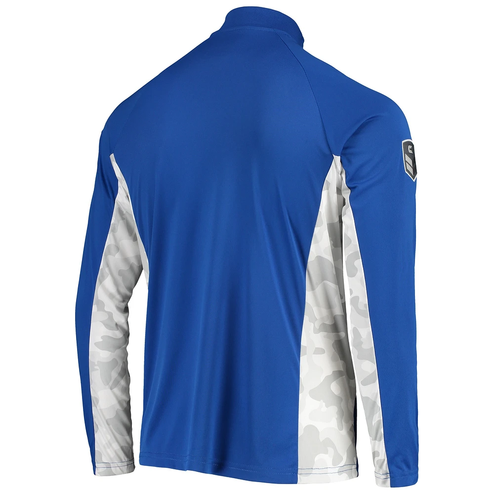 Men's Colosseum Royal Kansas Jayhawks OHT Military Appreciation Snow Cruise Raglan 1/4-Zip Jacket