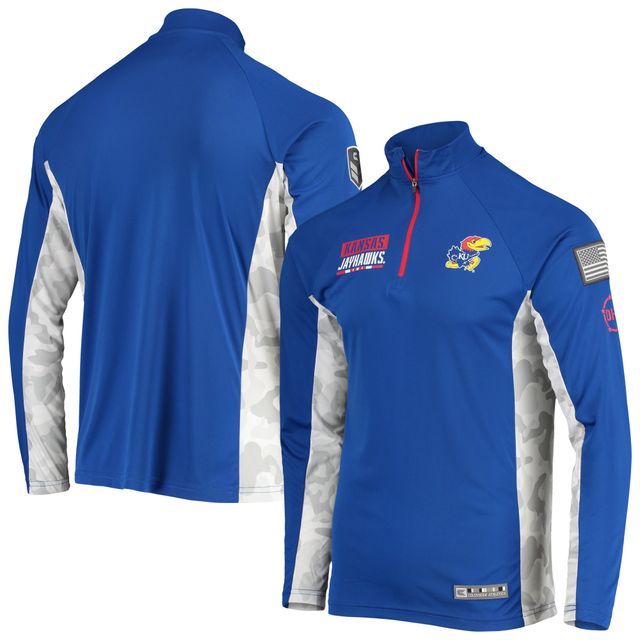 Colosseum Royal Kansas Jayhawks OHT Military Appreciation Snow Cruise Raglan 1/4-Zip Jacket pour homme