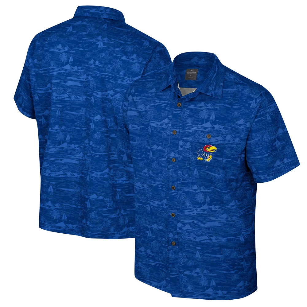 Chemise boutonnée Ozark Colosseum Royal Kansas Jayhawks pour hommes