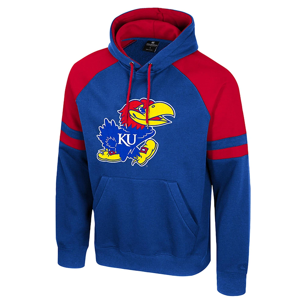 Men's Colosseum  Royal Kansas Jayhawks Todd Raglan Pullover Hoodie