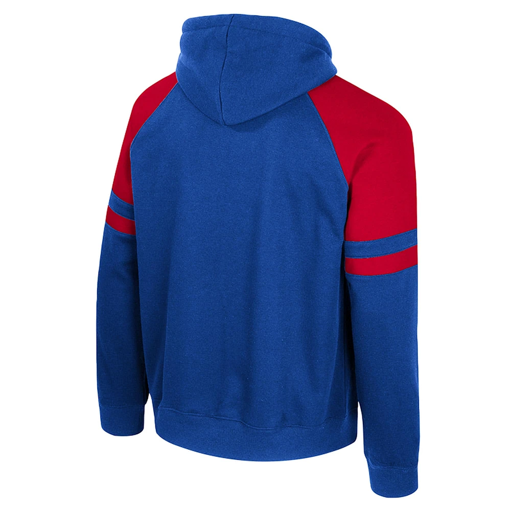 Men's Colosseum  Royal Kansas Jayhawks Todd Raglan Pullover Hoodie