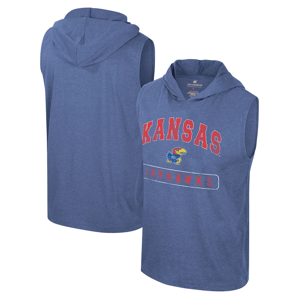 Men's Colosseum Royal Kansas Jayhawks Varsity Sleeveless Hoodie Tank Top