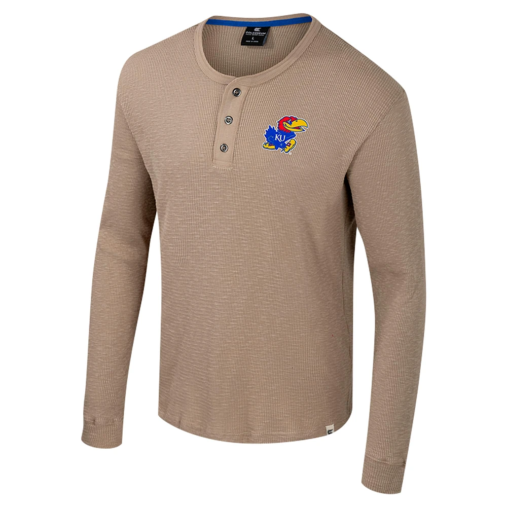 Chemise à manches longues Henley Great Outdoors pour homme, couleur tan, Colosseum, Kansas Jayhawks