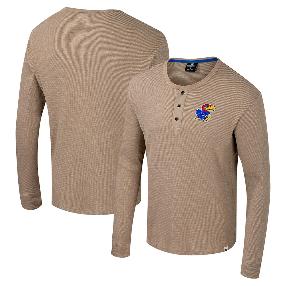 Chemise à manches longues Henley Great Outdoors pour homme, couleur tan, Colosseum, Kansas Jayhawks