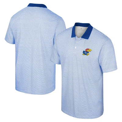 Men's Colosseum White/Royal Kansas Jayhawks Print Stripe Polo