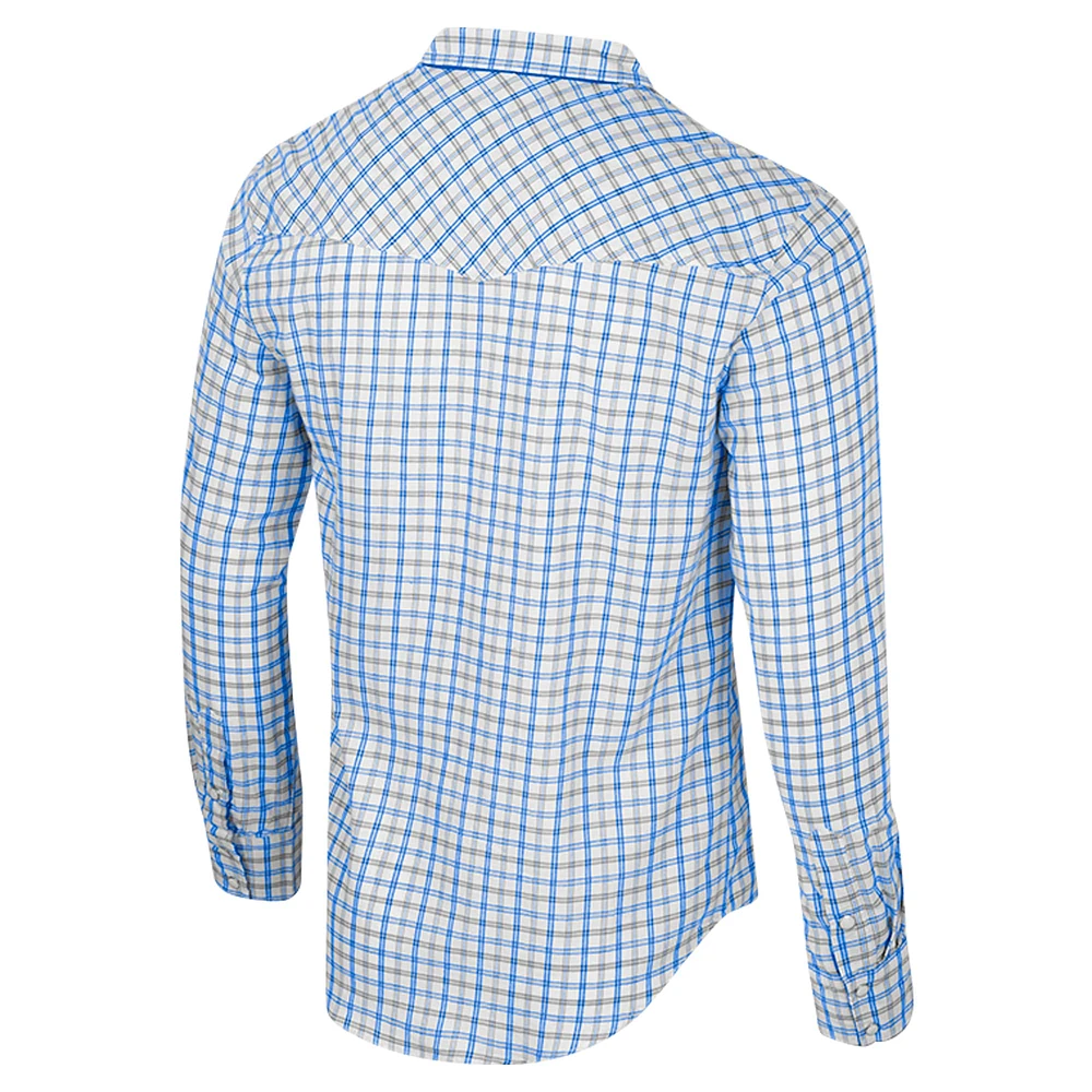 Men's Colosseum x Wrangler White Kansas Jayhawks Plaid Window Pane Long Sleeve Full-Snap Shirt