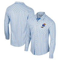 Men's Colosseum x Wrangler White Kansas Jayhawks Plaid Window Pane Long Sleeve Full-Snap Shirt