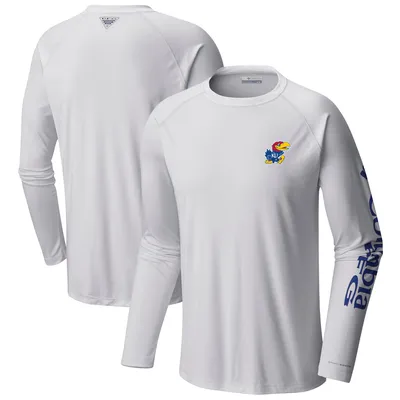 Men's Atlanta Braves Columbia White Americana Terminal Tackle Omni-Shade  Raglan Long Sleeve T-Shirt