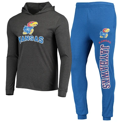 Ensemble pyjama à capuche et pantalon de jogging Concepts Sport Royal/Heather Charcoal pour hommes, Kansas Jayhawks Meter