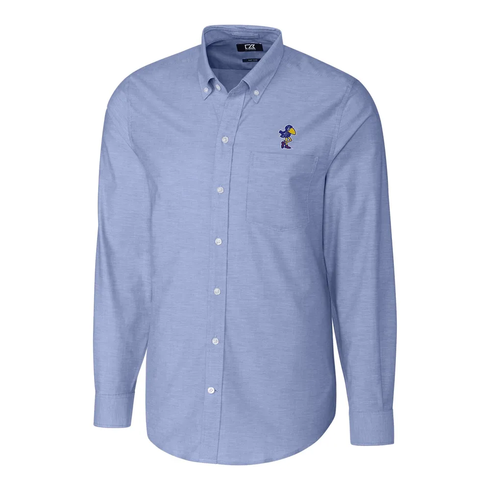 Lids Kansas Jayhawks Cutter & Buck Stretch Vault Logo Oxford Long Sleeve  Shirt - Blue