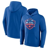 Men's Fanatics Royal Kansas Jayhawks 2022 NCAA Basketball National Champions Official Logo Fitted Pullover Hoodie