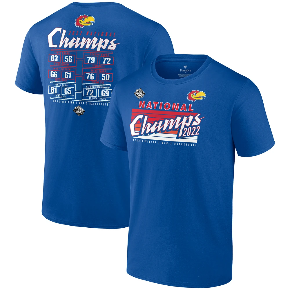 T-shirt du calendrier des champions nationaux de basket-ball masculin Fanatics Royal Kansas Jayhawks 2022 la NCAA pour hommes