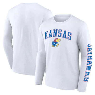 T-shirt blanc à manches longues avec logo en détresse des Kansas Jayhawks Fanatics pour hommes