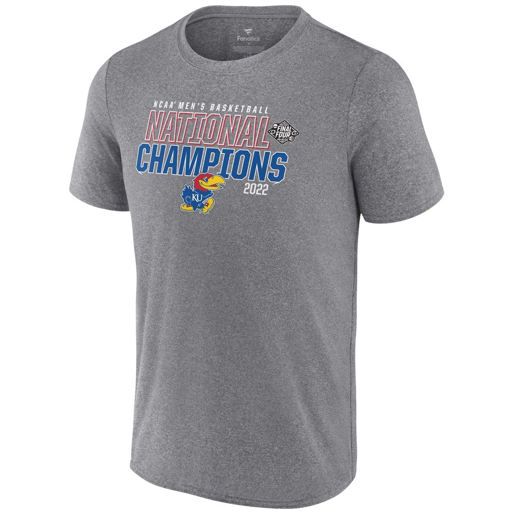 Men's Heathered Gray Kansas Jayhawks 2022 NCAA Basketball National Champions Synthetic T-Shirt