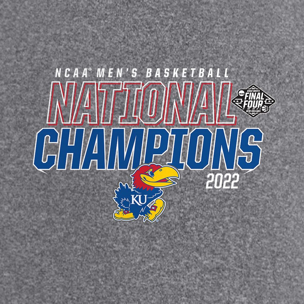 Men's Heathered Gray Kansas Jayhawks 2022 NCAA Basketball National Champions Synthetic T-Shirt