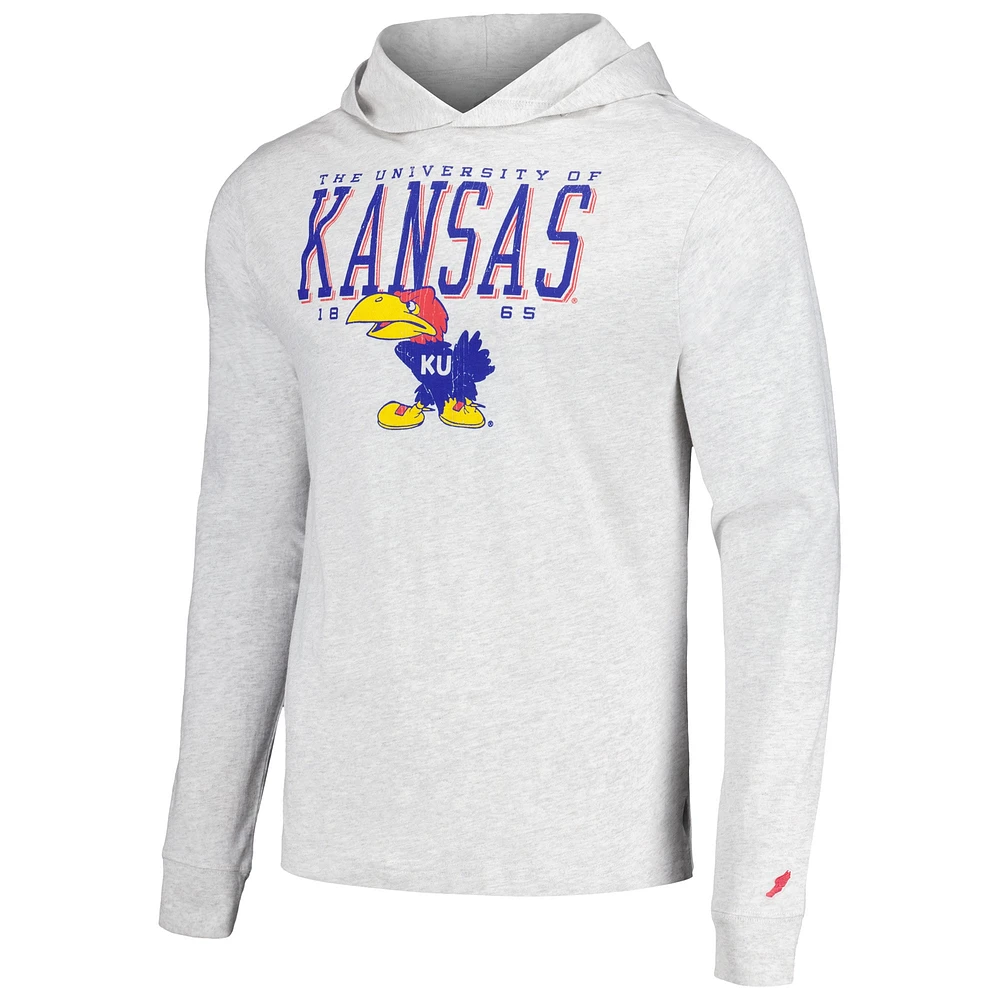 Men's League Collegiate Wear Ash Kansas Jayhawks Team Stack Tumble Long Sleeve Hooded T-Shirt