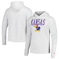 T-shirt à capuche manches longues pour hommes League Collegiate Wear Ash Kansas Jayhawks Team Stack Tumble