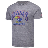 Men's League Collegiate Wear Heather Gray Kansas Jayhawks Tall Arch 2.0 Victory Falls Tri-Blend T-Shirt