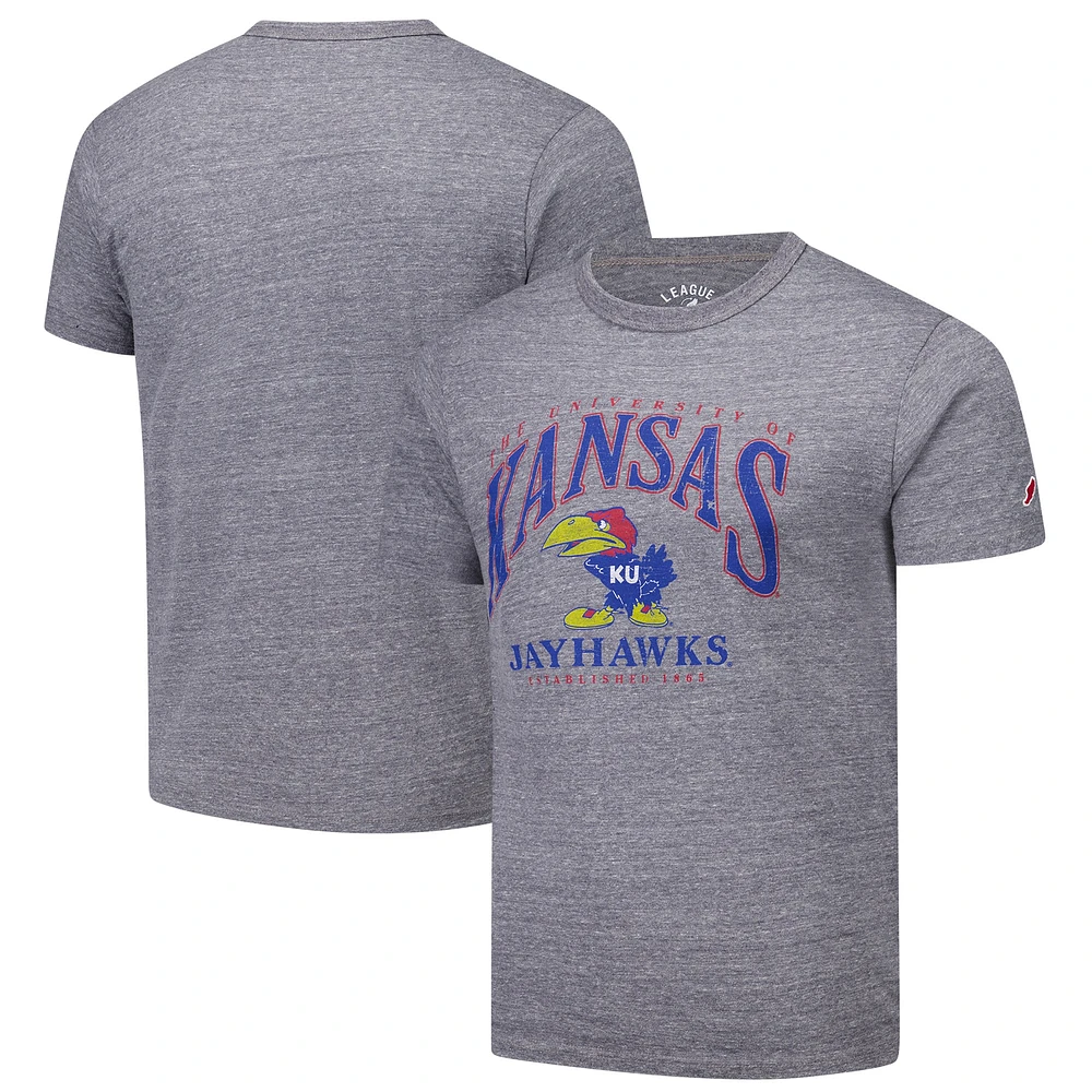 T-shirt à manches longues Victory Falls Tri-Blend Arch 2.0 des Kansas Jayhawks pour hommes, gris chiné, collection universitaire