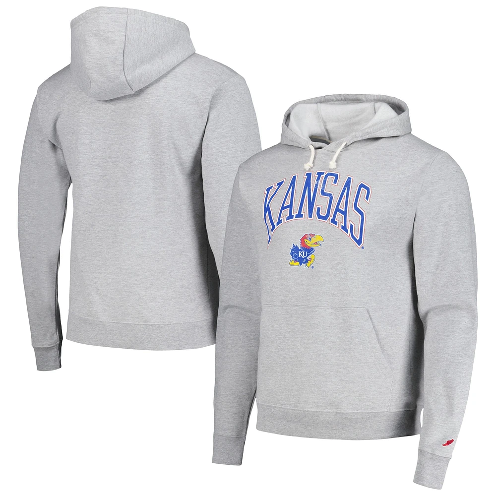 Men's League Collegiate Wear  Heather Gray Kansas Jayhawks Tall Arch Essential Pullover Hoodie