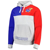 Men's Mitchell & Ness Heather Gray Kansas Jayhawks Tie-Breaker Pullover Hoodie