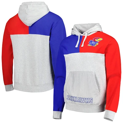 Men's Mitchell & Ness Heather Gray Kansas Jayhawks Tie-Breaker Pullover Hoodie