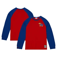 T-shirt à manches longues raglan flammé légendaire des Kansas Jayhawks de Mitchell & Ness pour hommes rouge